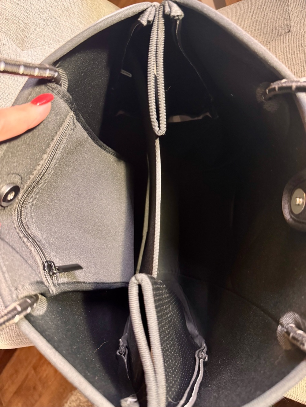 ah-dorned New York Gray Silver Camo Neoprene Tote with Pouch and Crossbody Strap - Picture 8 of 15